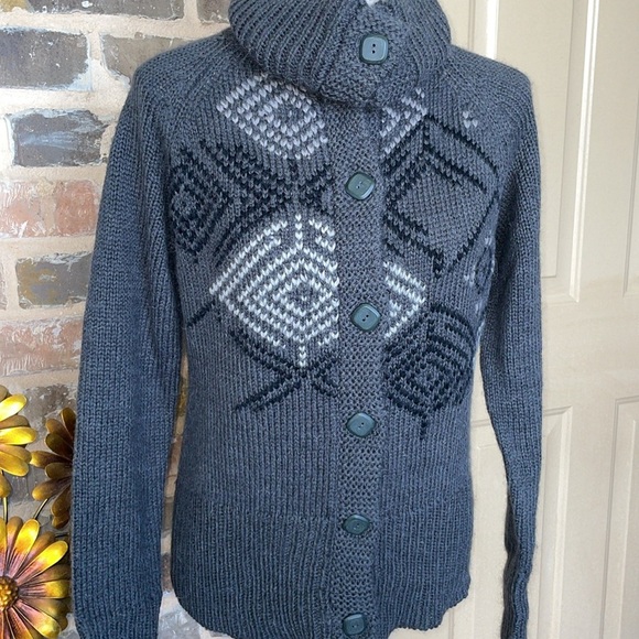 COLUMBIA Wool & Alpaca Blend Enchanted Fair Isle Button Cardigan Sweater Size L - Picture 12 of 14